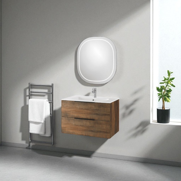 Mobile bagno sospeso BALI 80 cm e specchio LED Tabacco