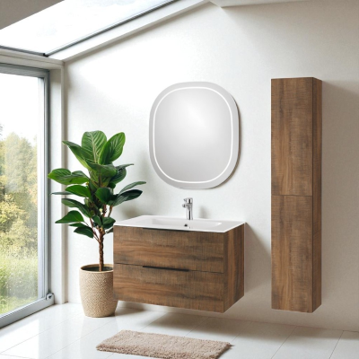 Mobile bagno sospeso BALI 80 cm e specchio LED Tabacco