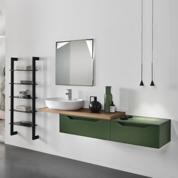 Suspended bathroom drawer 100 cm matt green - GIGLIO