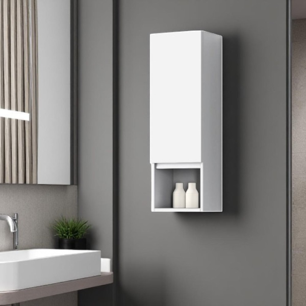 Hängende Halbsäule mit 1 rechten Tür und niedrigem offenen H90-Fach in Mattweiß