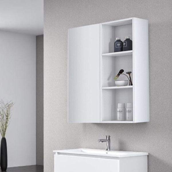 Multipurpose wall unit 60x71 with door and open compartments Glossy White
