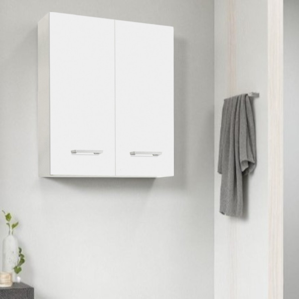 Double suspended wall unit White with chrome handles 60x22xh71 cm