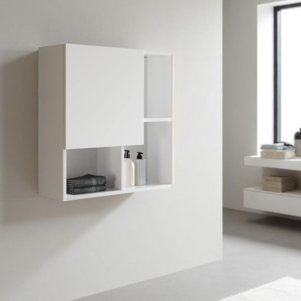 AURA multipurpose wall unit with door and open compartments Glossy White 70X70 cm
