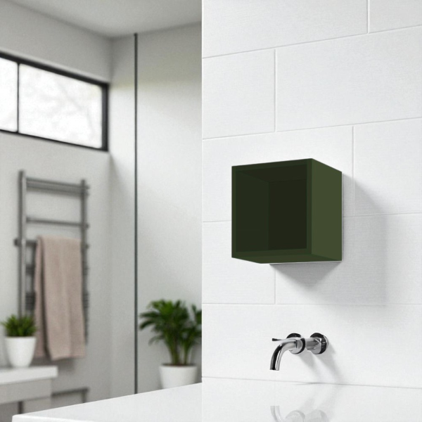 Suspended cube wall unit with open compartment Matt Green 30x30 cm