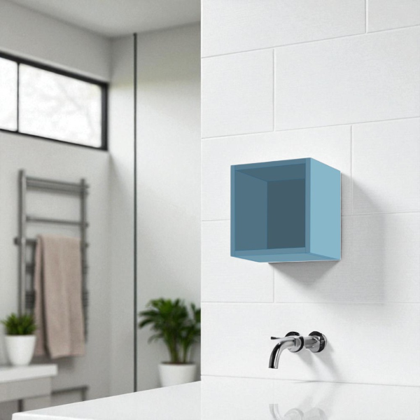Suspended cube wall unit with open compartment Matt Blue 30x30 cm
