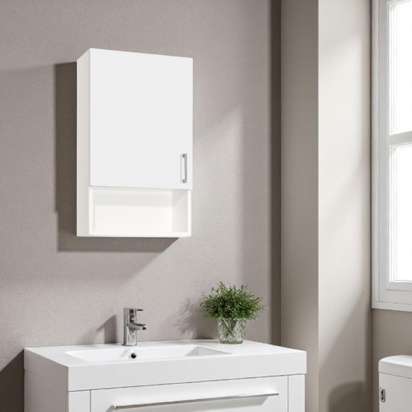 Suspended wall unit with open compartment and door SX 43x22 White