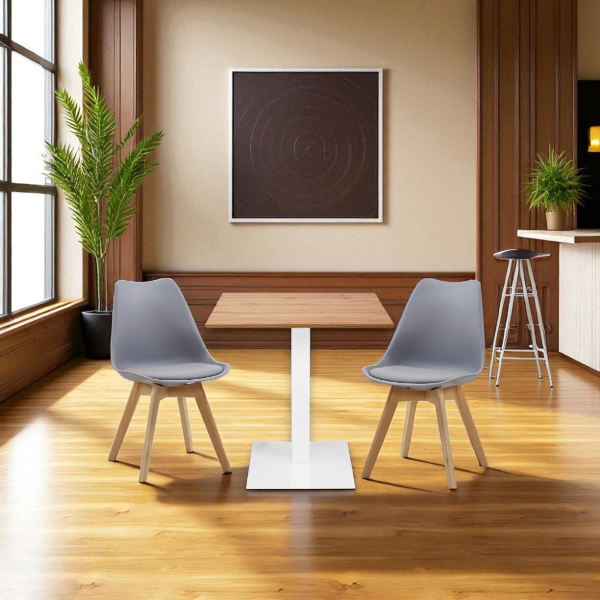 Tavolo bar ristorante 70x70 cm base bianca piano laminato Rovere H 75 