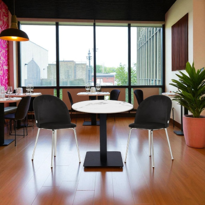 Tavolo pub ristorante bar rotondo 70 cm Top esterno effetto Marmo Bianco H 75