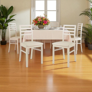 Silla de cocina de madera con asiento de cuero ecológico - Beige Tropea 2 sillas