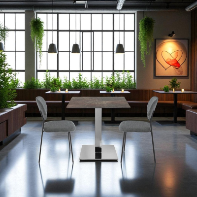 Tavolo bar pub ristorante in HPL 80x80 cm Ardesia Fango per esterno base Argento H 74