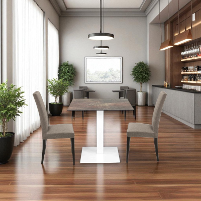 Table bar pub restaurant 80x80 cm pour extérieur piètement blanc plateau HPL Slate Mud H 74