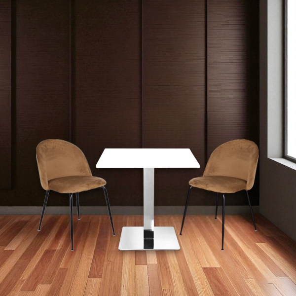 Bar-Pub-Restauranttisch 70x70 cm mit silbernem Untergestell und weißer Eschenlaminatplatte H 75