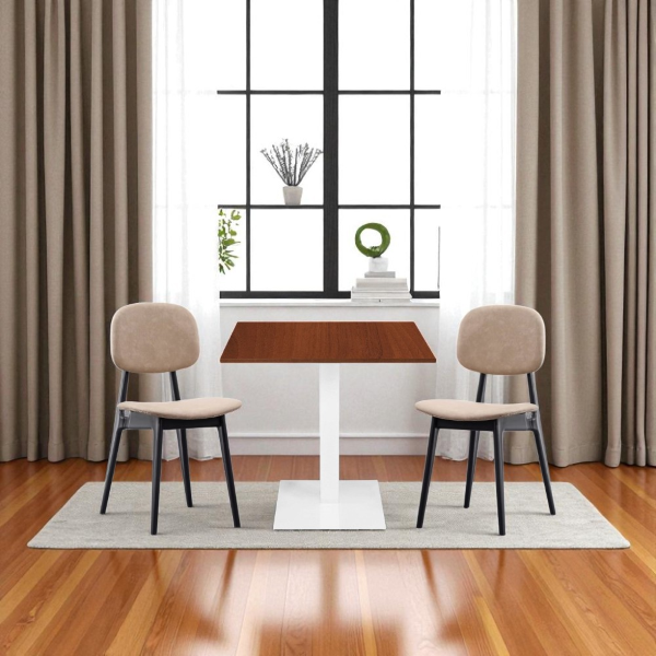 Tavolo bar ristorante 80x80 cm base bianca piano laminato Noce H 75 