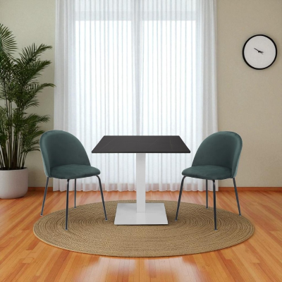 Table bar pub restaurant piètement blanc Plateau 80x80 cm extérieur effet marbre noir H 75