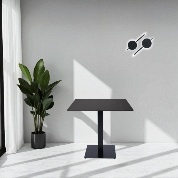 Tavolo bar pub ristorante quadrato 80x80 cm Top per esterno effetto marmo Nero H 75