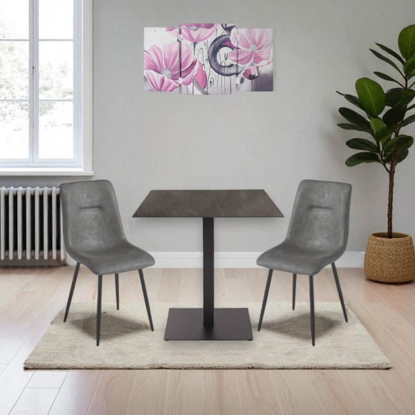 Dark Grey Eco-Leather Chair with Black Metal Legs - LILY 2 Chairs