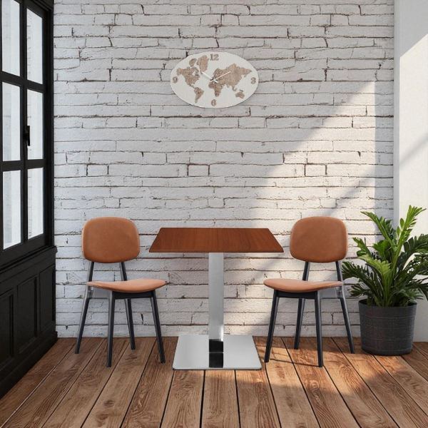 Tavolo bar pub ristorante 70x70 cm base argento e piano laminato Noce H 75