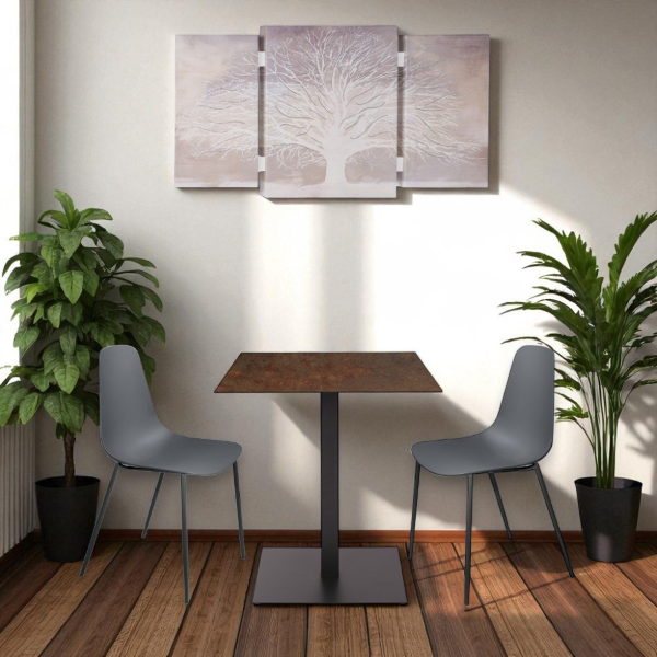 Tavolo quadrato da bar pub ristorante per esterno 70x70 cm piano in HPL Corten H 74