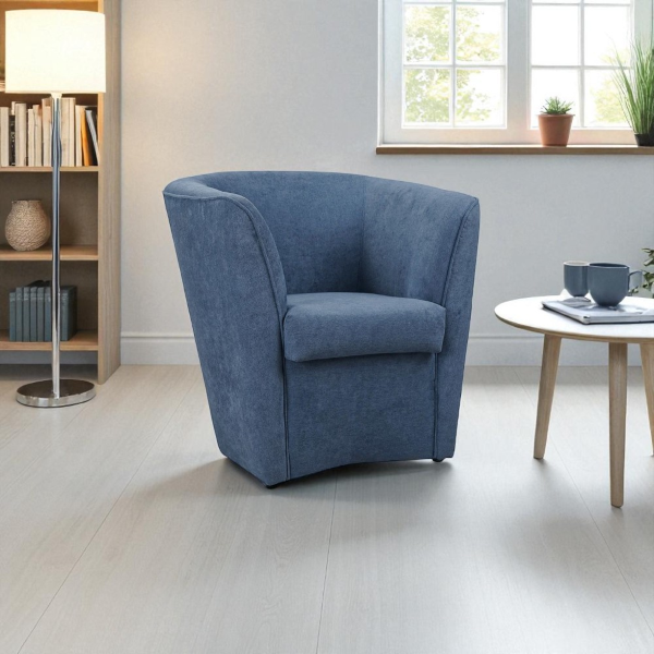 Fauteuil bleu jean rembourré en tissu anti-taches de style moderne
