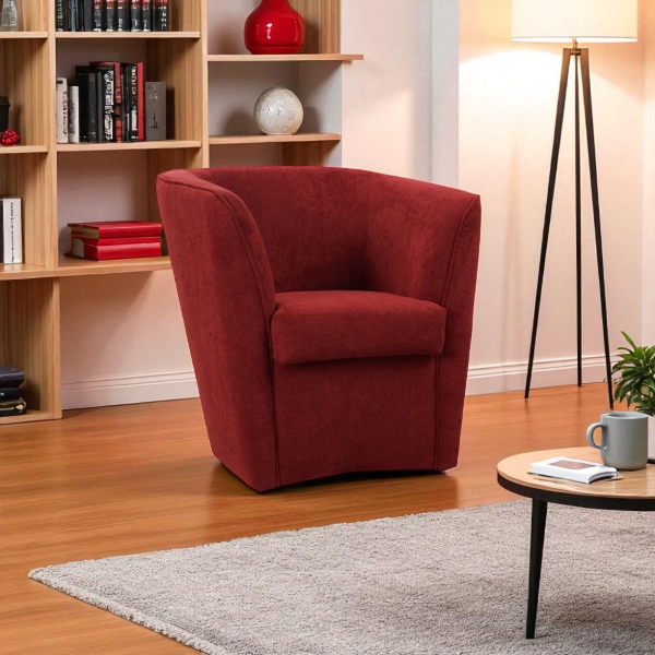 Fauteuil bordeaux élégant en tissu anti-taches avec assise rembourrée
