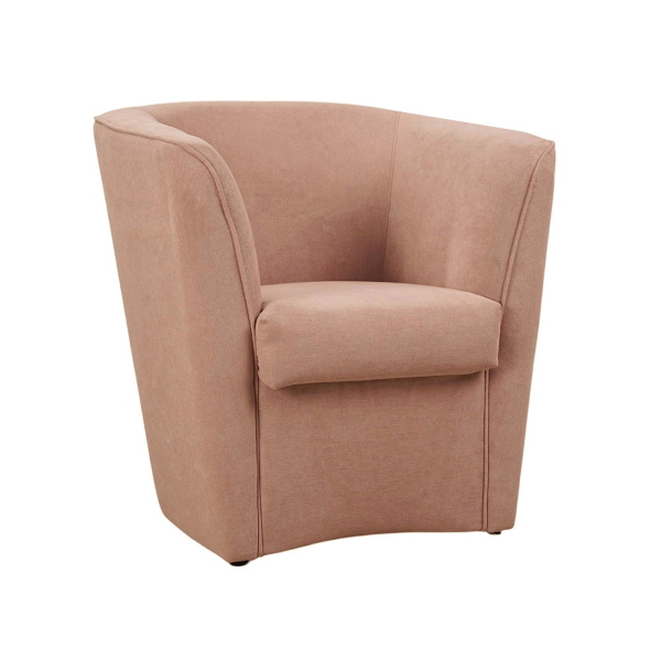 Poltrona cipria in tessuto antimacchia dal design moderno imbottita