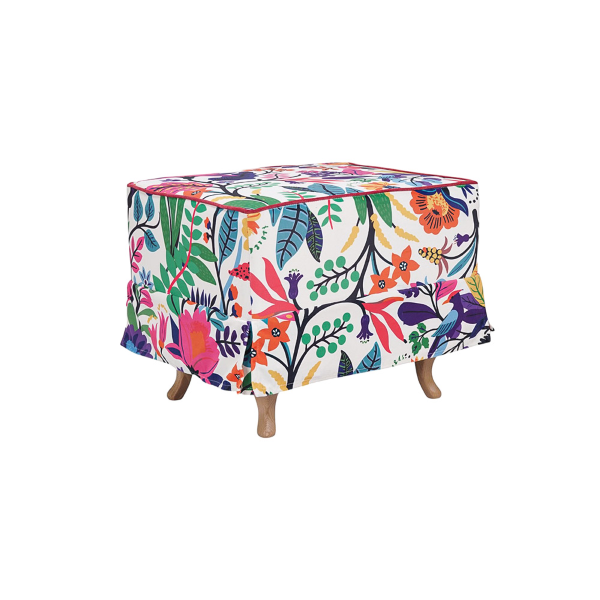 Pouf sfoderabile imbottito in velluto stampato bianco fantasia fiori