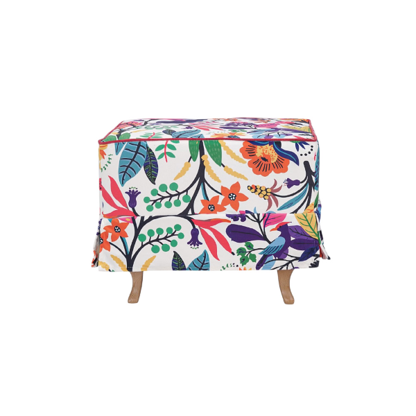 Pouf sfoderabile imbottito in velluto stampato bianco fantasia fiori