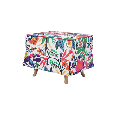 Pouf sfoderabile imbottito in velluto stampato bianco fantasia fiori