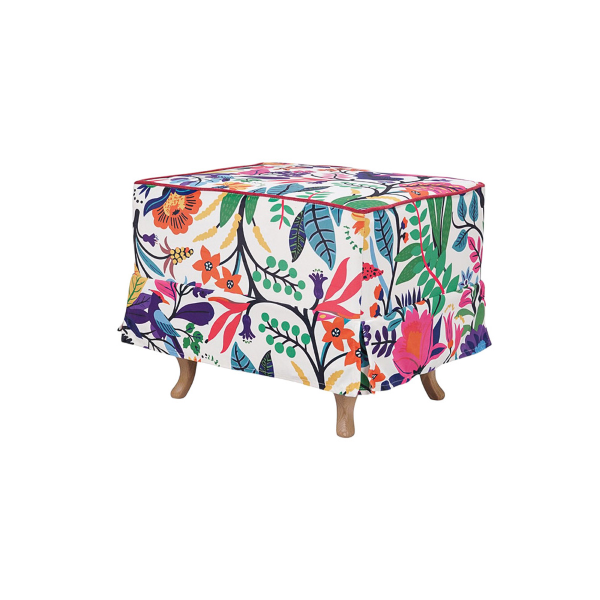 Pouf sfoderabile imbottito in velluto stampato bianco fantasia fiori