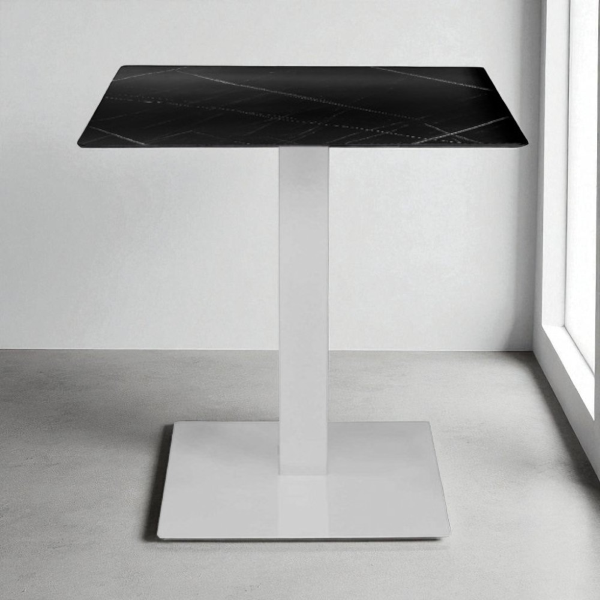 Tavolo pub ristorante bar 70x70 cm Top esterno HPL effetto Marmo NERO gamba bianco H 74