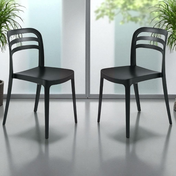 Chaise de jardin empilable en polypropylène - DJANGO noir 2 pces