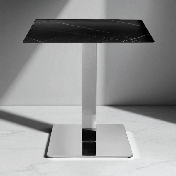 Tavolo pub ristorante bar 70x70 cm Top esterno HPL effetto Marmo NERO gamba argento H 74
