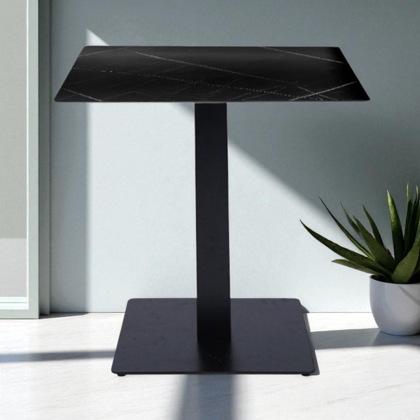 Tavolo pub ristorante bar 70x70 cm Top esterno HPL effetto Marmo NERO H 74