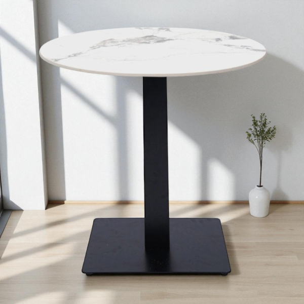 Tavolo pub ristorante bar rotondo 70 cm Top esterno effetto Marmo Bianco H 75