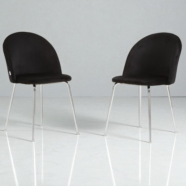 Esszimmerstuhl aus schwarzem Samt mit verchromten Metallbeinen – PARIS 2 Stühle