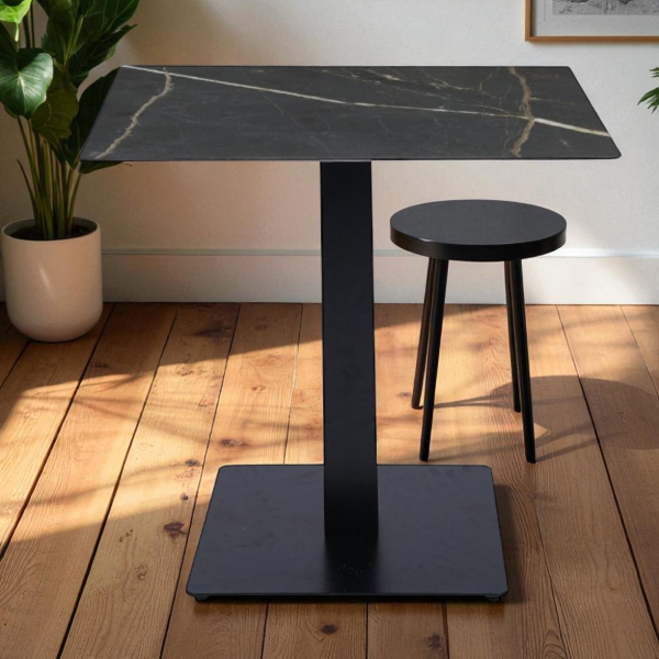 Table de bar pub restaurant avec plateau en marbre noir HPL pour extérieur 80x80 cm H 74
