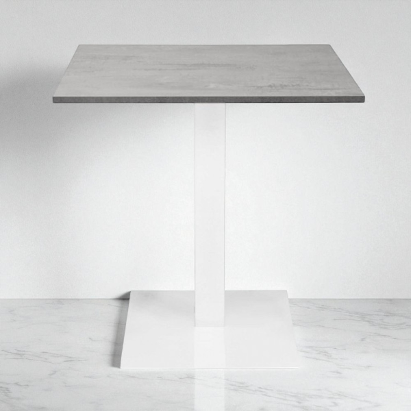 Table bar restaurant 70x70 cm base blanche plateau stratifié effet béton H 75
