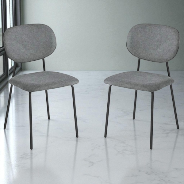 Chaise de salle à manger en tissu Gris Foncé et pieds en métal Noir - ELLIS 2 chaises