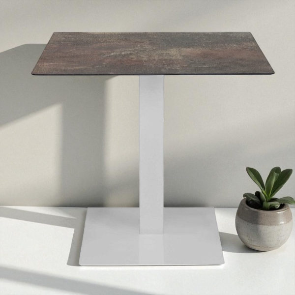 Table bar pub restaurant 80x80 cm pour extérieur piètement blanc plateau HPL Slate Mud H 74