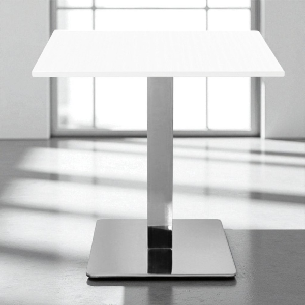 Bar-Pub-Restauranttisch 70x70 cm mit silbernem Untergestell und weißer Eschenlaminatplatte H 75