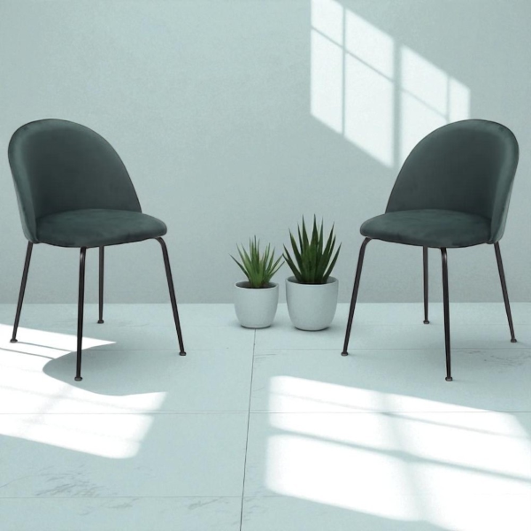 Küchenstuhl aus grünem Samt und schwarzen Metallbeinen – PARIS 2 Stühle