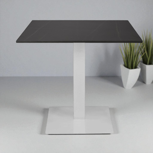 Table bar pub restaurant piètement blanc Plateau 80x80 cm extérieur effet marbre noir H 75