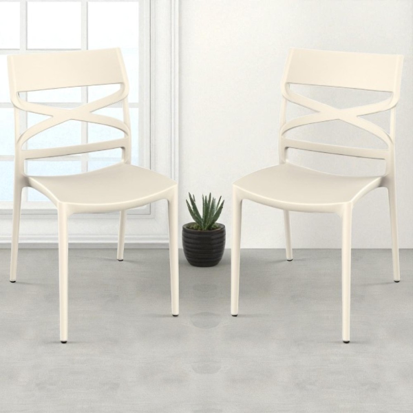 Chaise empilable en polypropylène intérieur et extérieur MIROK Crème lot de 2