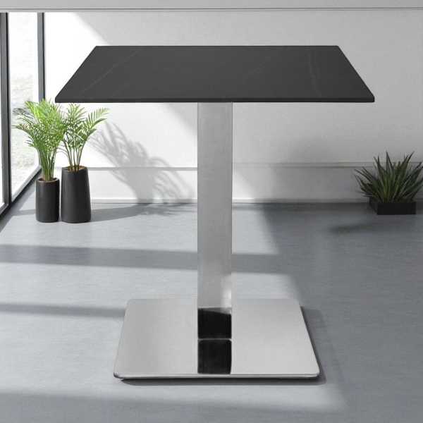 Tavolo bar pub ristorante 70x70 cm base argento Top per esterno effetto Marmo Nero H 75 