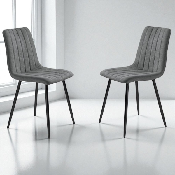 Chaise de salle à manger en tissu Gris foncé pieds métal noir - Chaises KOLE 2