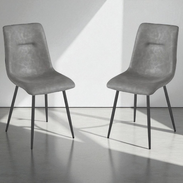 Dark Grey Eco-Leather Chair with Black Metal Legs - LILY 2 Chairs