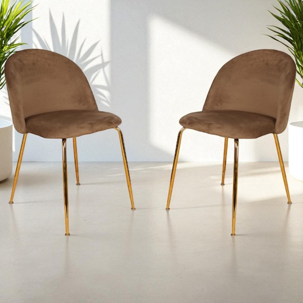 Esszimmerstuhl aus braunem Samt mit goldenen Metallbeinen – PARIS 2 Stühle