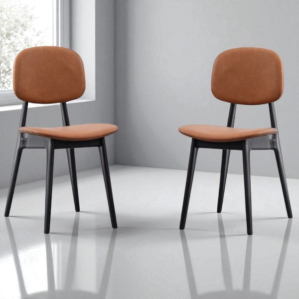 Sedie ATENA in ecopelle cuoio imbottite per soggiorno e sala da pranzo set 2