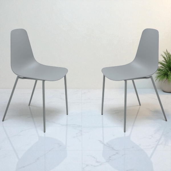 Hellgrauer Stuhl aus Polypropylen mit Metallbeinen LUANA 2 Stühle