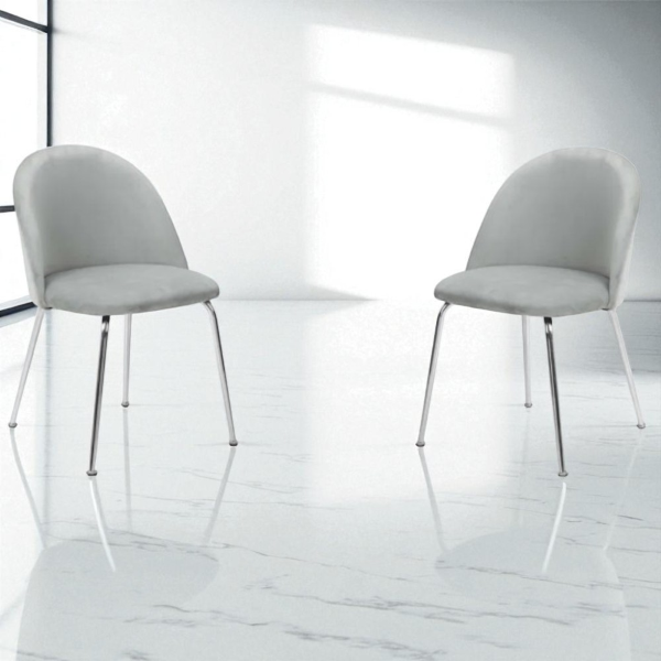 Chaise de salle à manger en velours gris clair et pieds en métal chromé - PARIS 2 chairs
